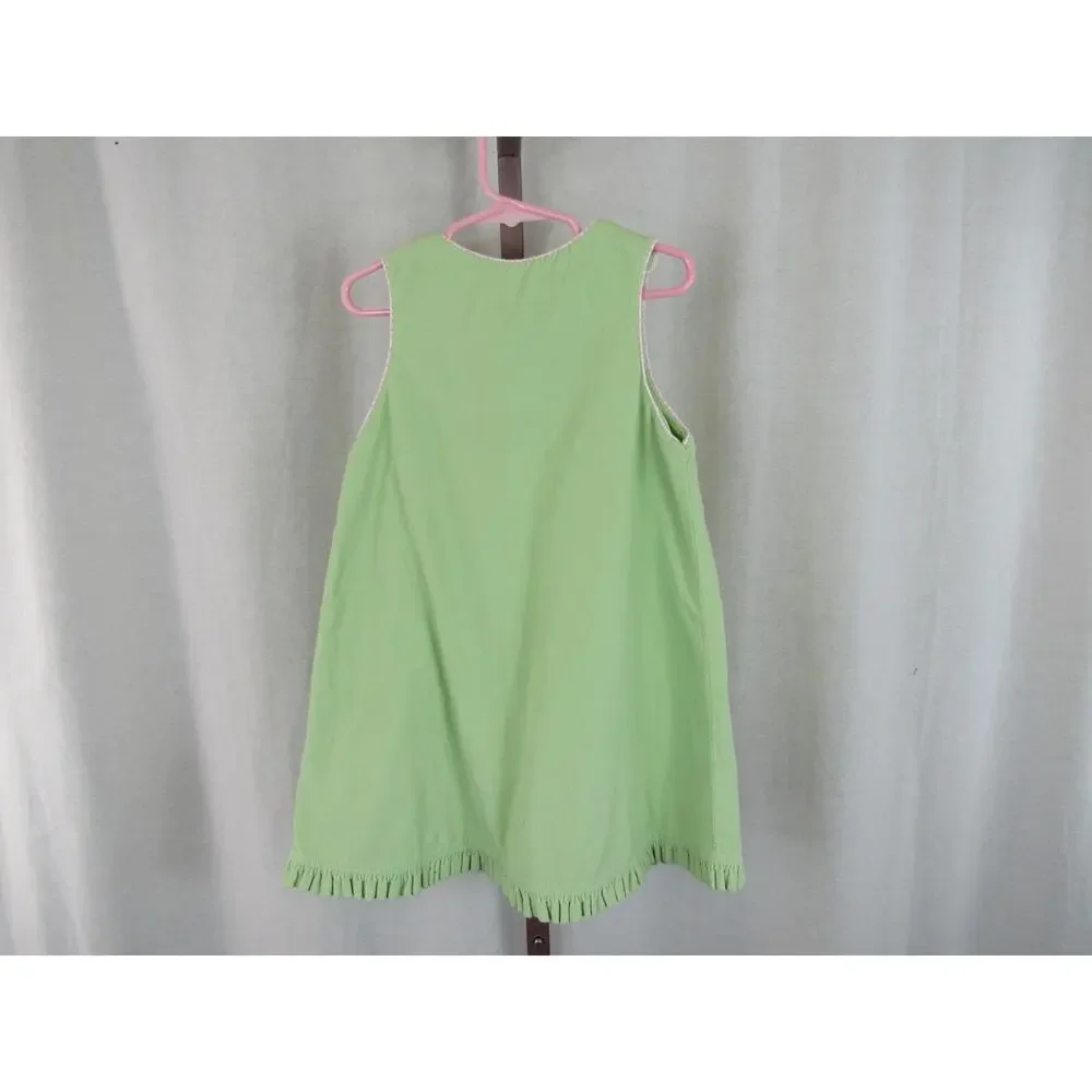 Lydia's Child Size 4 Green Corduroy Tank Overall Dress Pink Details Ruffles VTG
